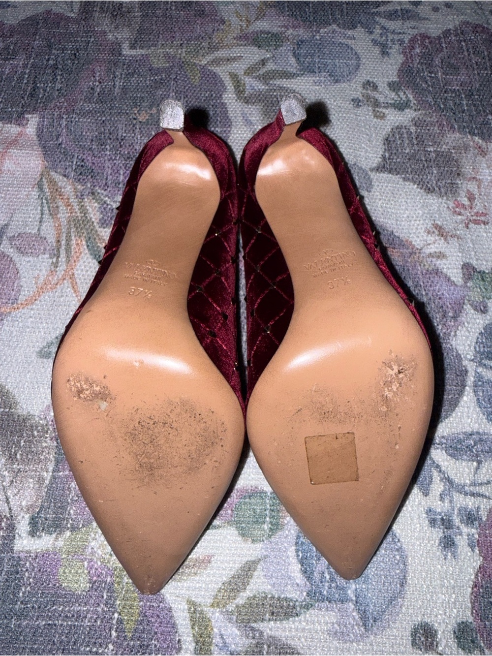 Valentino Burgundy Quilted Pointed-Toe Pumps - Picture 3 of 3